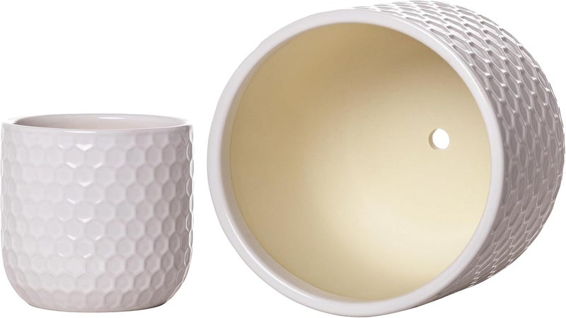 Docrin Store Plant Pots Indoor with Drainage: 6.4+5.3+4 Inch Ceramic Flower Pots for Plants - Set of 3 Modern Decorative Planters for House/Office/Gift - White Honeycomb - Image 5